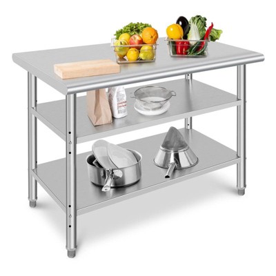 Stainless Steel Kitchen Cart, 48 x 24 x 35 inches Prep Table with Table Foot and 2 Adjustable Shelf