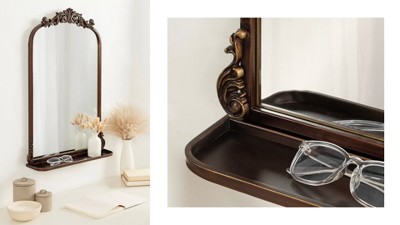 Arendahl Bronze Arch Mirror with Ornate Shelf, 21 x 32