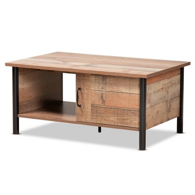 Vaughan Two-Tone Rustic Oak and Wood Coffee Table Brown/Black - Baxton Studio