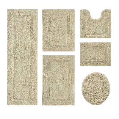 Lux Premium 100% Cotton Tufted Solid Reversible 6 PC Bath Rug Set – Ultra-Soft, Water-Absorbent, Durable, Machine Washable Bathroom Rug