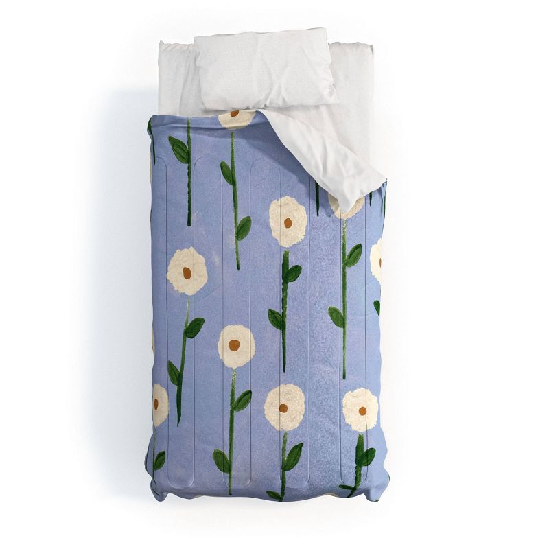 Deny Designs Reves et Histoires Cute Little Flowers on Blue Comforter Set Blue, 1 of 4