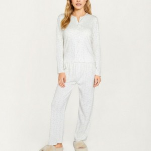 Anna-Kaci Lounge Women's 2-Piece Set Top with Built-In Chest Pads and Relaxed Fit Pants Pajama Set in Soft Textured Fabric - 1 of 4