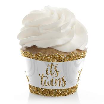 Big Dot of Happiness It's Twins - Gold Twins Baby Shower Decorations - Party Cupcake Wrappers - Set of 12