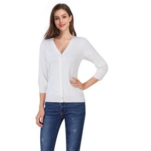 Coolmee Women's 3/4 Sleeve Knit Cardigan Sweater V-Neck Basic Classic Casual Button Down Lightweight Top - 1 of 4