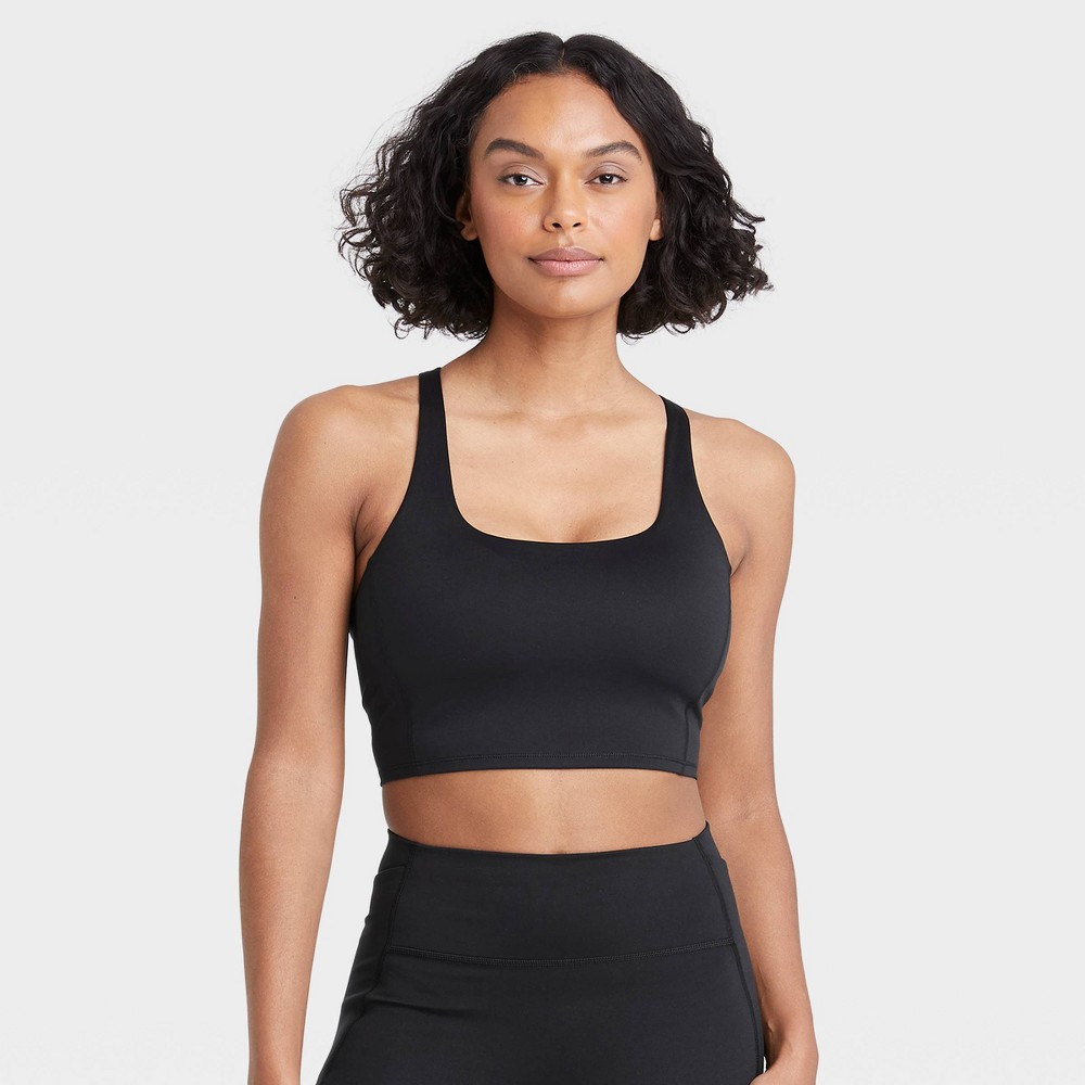 Women's Light Support Longline Strappy Bra - All in Motion Black M 