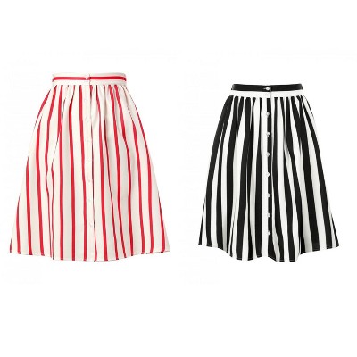 INSPIRE CHIC Women's Stripes Button Front Elastic Back A-Line Midi Skirt 2 Packs