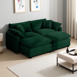 Corduroy 2-Seater Sofa Bed with Footrests & Modular Layout - 1 of 4