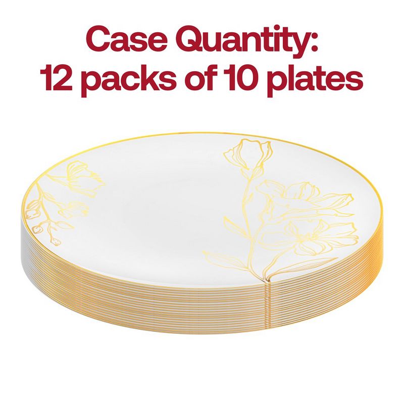 Smarty Had A Party 10.25" White with Gold Antique Floral Round Disposable Plastic Dinner Plates (120 Plates), 3 of 7