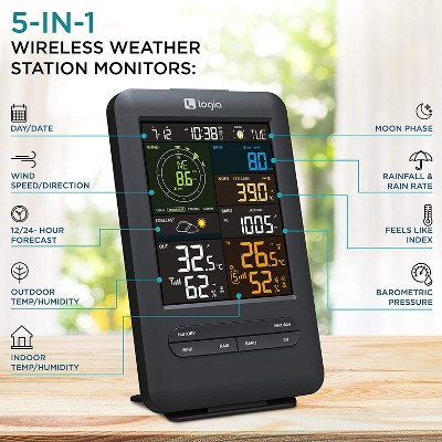 Logia 5-in-1 Wireless Solar Weather Station with LCD Display