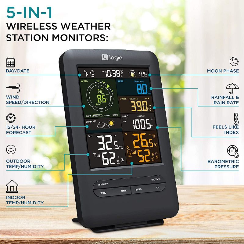 Logia 5-in-1 Wireless Weather Forecast Station with WiFi & Solar Panel, 2 of 8
