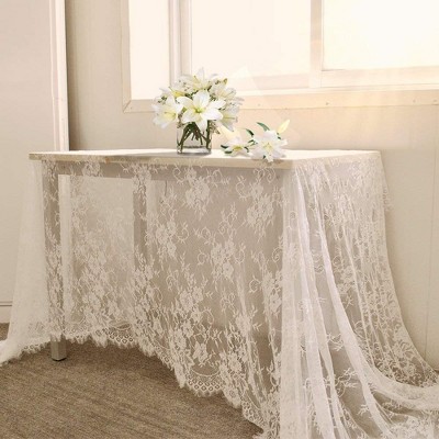 Wikineon White Lace Tablecloth 5 Pack 60 x 120 Inch Wedding Table Cloth Rustic Table Overlay for Vintage Party Thanksgiving Floral Table Decoration