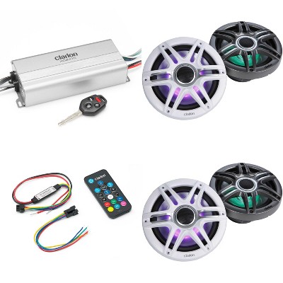 Clarion Marine 4 Channel Amp & Premium (2) 7.7"  LED Boat Audio Upgrade Bundle  ( Includes LED Remote )