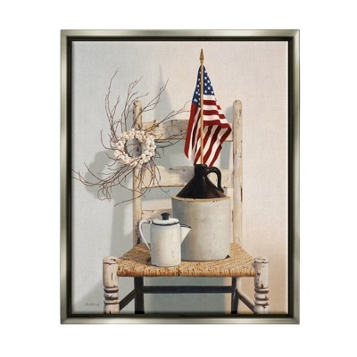 Stupell Industries Vintage Rustic Things American Flag Neutral Painting