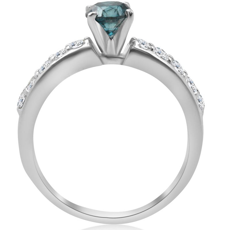 Pompeii3 1 3/8Ct Blue Round Cut Diamond Matching Bridal Engagement Ring Set White Gold, 3 of 6