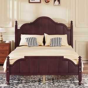 Full/Queen Size Bed Frame with Headboard, Vintage Wooden Platform Bed, No Box Spring Needed - ModernLuxe - 1 of 4