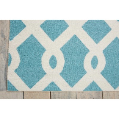 Poolside Aqua and White Geometric Outdoor Area Rug