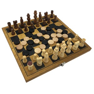 Zummy Natural Wooden 2 in 1 Chess and Checkers Game Puzzle - Mini Size - 1 of 3