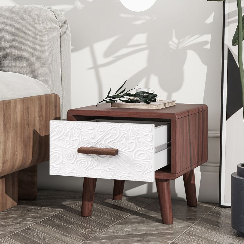 Square End Table Adorned with Embossed Patterns for Living Room, Brown+White - ModernLuxe, 1 of 9