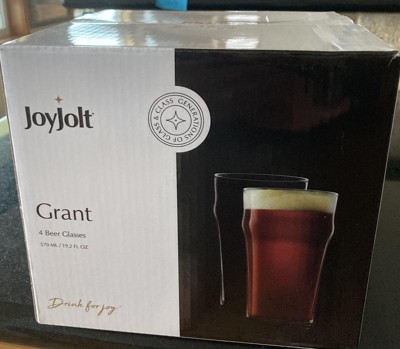 JoyJolt Grant Beer Glasses - Set of 4 - Traditional Pub Glass 1.2 Pint  Capacity Beer Glass - 19 oz