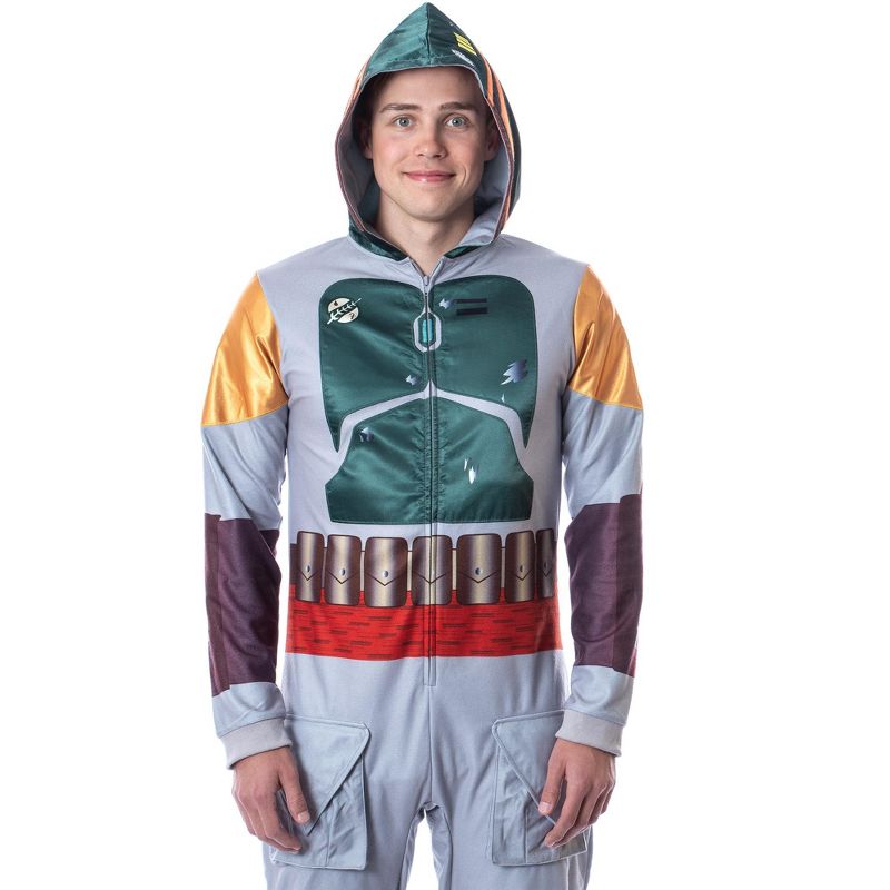 Star Wars Mens' Boba Fett Hooded Costume Union Suit One-Piece Pajama Grey, 2 of 7