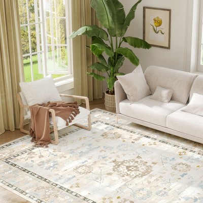 HOMCOM Area Rug, Boho Machine Washable Area Rug for High Traffic Areas in Living Room, Bedroom, Dining Room, Kitchen