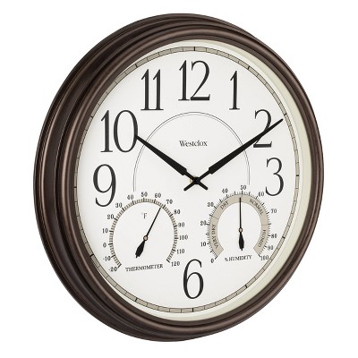 20" Bronze Round Analog Indoor/Outdoor Wall Clock with Glass Face