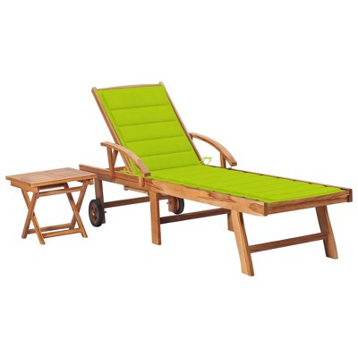 vidaXL Sun Lounger with Table and Cushion Solid Wood Teak
