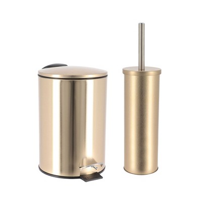 Evideco French Home Goods Brushed Gold Bathroom Set – 0.8 Gal Trash Can and Toilet Bowl Brush