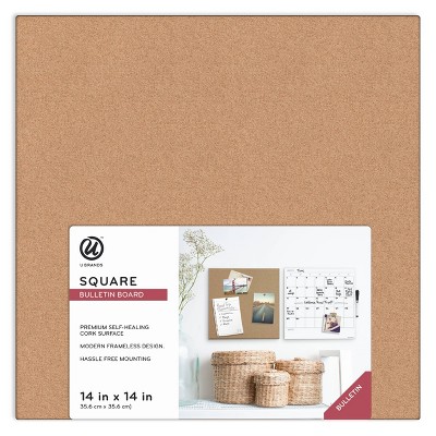 U Brands 14"x14"x0.625" Square Frameless Cork Board Tile