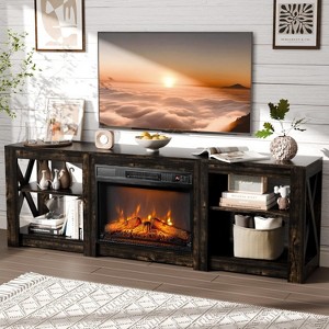 VINGLI Fireplace TV Stand for up to 80 inch TVs, Farmhouse Entertainment Center with Electric Fireplace Heater & Adjustable Shelves - 1 of 4