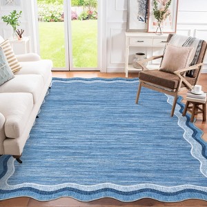 Scalloped Rug with Non Slip Backing, Low Pile Foldable Bordered Mats for Living Room, Bedroom - 1 of 4