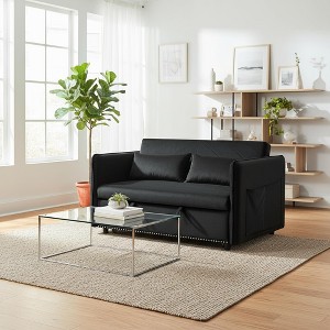 Homy Casa 3-in-1 Convertible Sleeper Sofa Bed with Storage Pocket, Foam & Velvet Upholstery, Black - 1 of 4