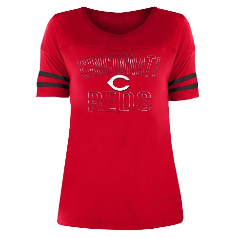 Mlb Cincinnati Reds Women's Short Sleeve V-neck Fashion T-shirt