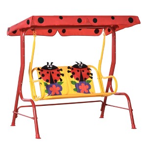 Outsunny 2-Seat Kids Canopy Swing, Children Outdoor Patio Lounge Chair, for Garden Porch, with Adjustable Awning, Seat Belt, for 3-6 years old - 1 of 4