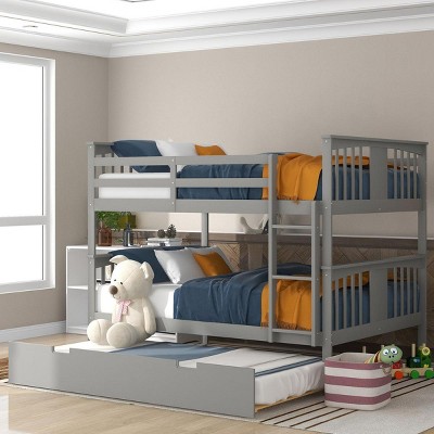 Streamdale Full over Full Bunk Bed with Twin Size Trundle and Ladder-Gray