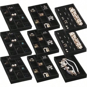 Jewelry Organizer Tray, Stackable Velvet Trays, Earring Organizer for Women, Set of 9 Black - 1 of 4