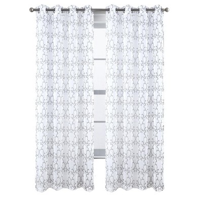 RT Designers Collection Crown Grommet Metallic Sheer Printed Doily Curtain Panel Pair 36" x 84" Silver
