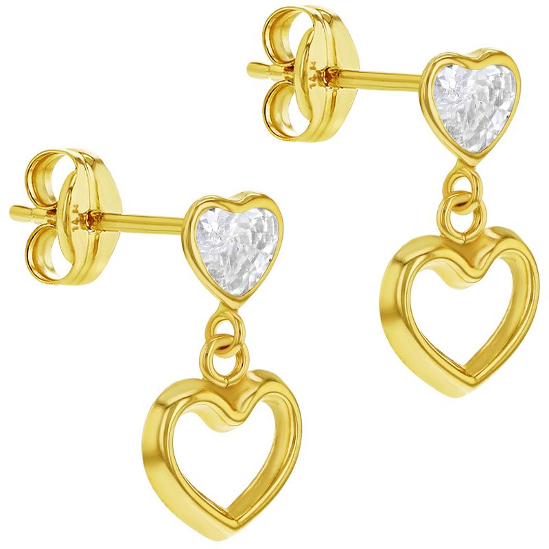 Girls' Heart to Heart Dangle Stud & Post 14k Gold Earrings - In Season Jewelry, 2 of 4
