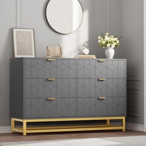 Grey Dresser for Bedroom,Modern 4 Drawer Double Dresser with Gold Handles,Long Storage Organizer - 1 of 4