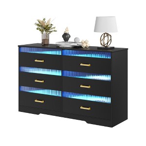 Fredees 7-Drawer Dresser for Bedroom with LED Light, Modern Black Chest with Charging Station for Closet, Living Room, Hallway - 1 of 4