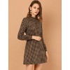Allegra K Women's Vintage Check Plaid Ruffle Neck Button Down Long Sleeve A-Line Dress - 2 of 4