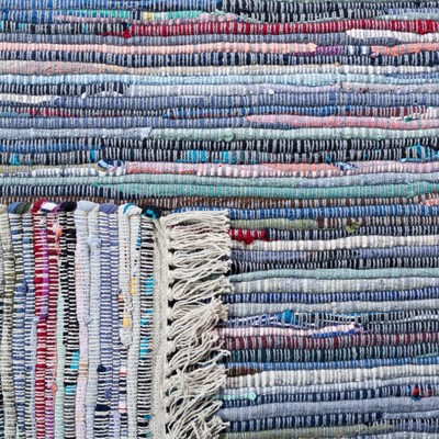 Blue Flat Woven Handmade Rag Rug - 2'-3" x 9'