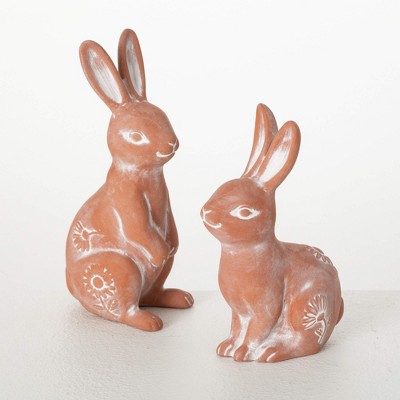 Sullivans 7" & 6" Terracotta Bunny Figurine Set of 2