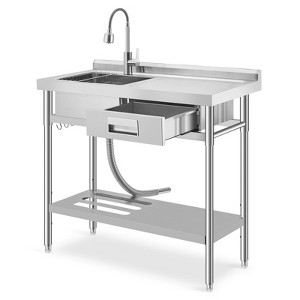 Stainless Steel Utility Sink with Workbench & Drawer - Commercial Deep Bowl Sink Station (23.6"W x 31.5"H) for Outdoor Kitchen - 1 of 4