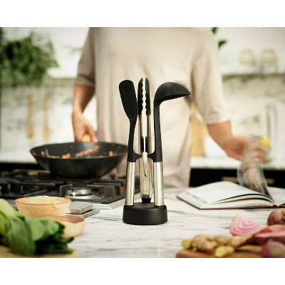 Stainless Steel and Silicone 3-Piece Utensil Set with Stand