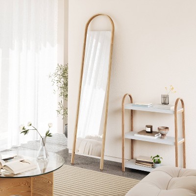 Natural Wood Full Length Arched Leaning Mirror