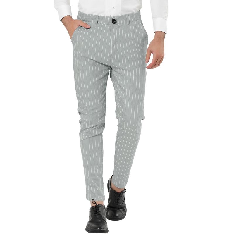 Lars Amadeus Men's Dress Striped Slim Fit Flat Front Business Trousers, 1 of 5