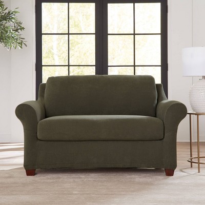 Sure Fit 2pc Stretch Pique Loveseat Cover and Cushion Cover: Machine Washable, Indoor Polyester & Spandex Slipcovers