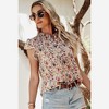 Amaryllis Women’s Floral Ruffle Sleeve Button Front Blouse with Gathered Neckline Lightweight - 4 of 4