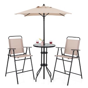 Costway 4PCS Patio Bistro Set Folding Counter Height Chairs Round Bar Table& Umbrella - 1 of 4